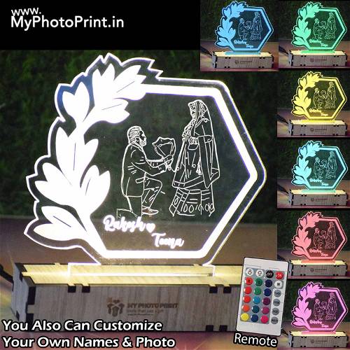 PERSONALIZED COUPLE LINEART ACRYLIC 3D ILLUSION PHOTO LED LAMP WITH COLOR CHANGING LED AND REMOTE#2093