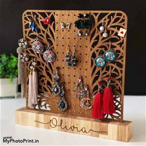 Personalized Jewellery Organizer Earring Wooden Stand #2108