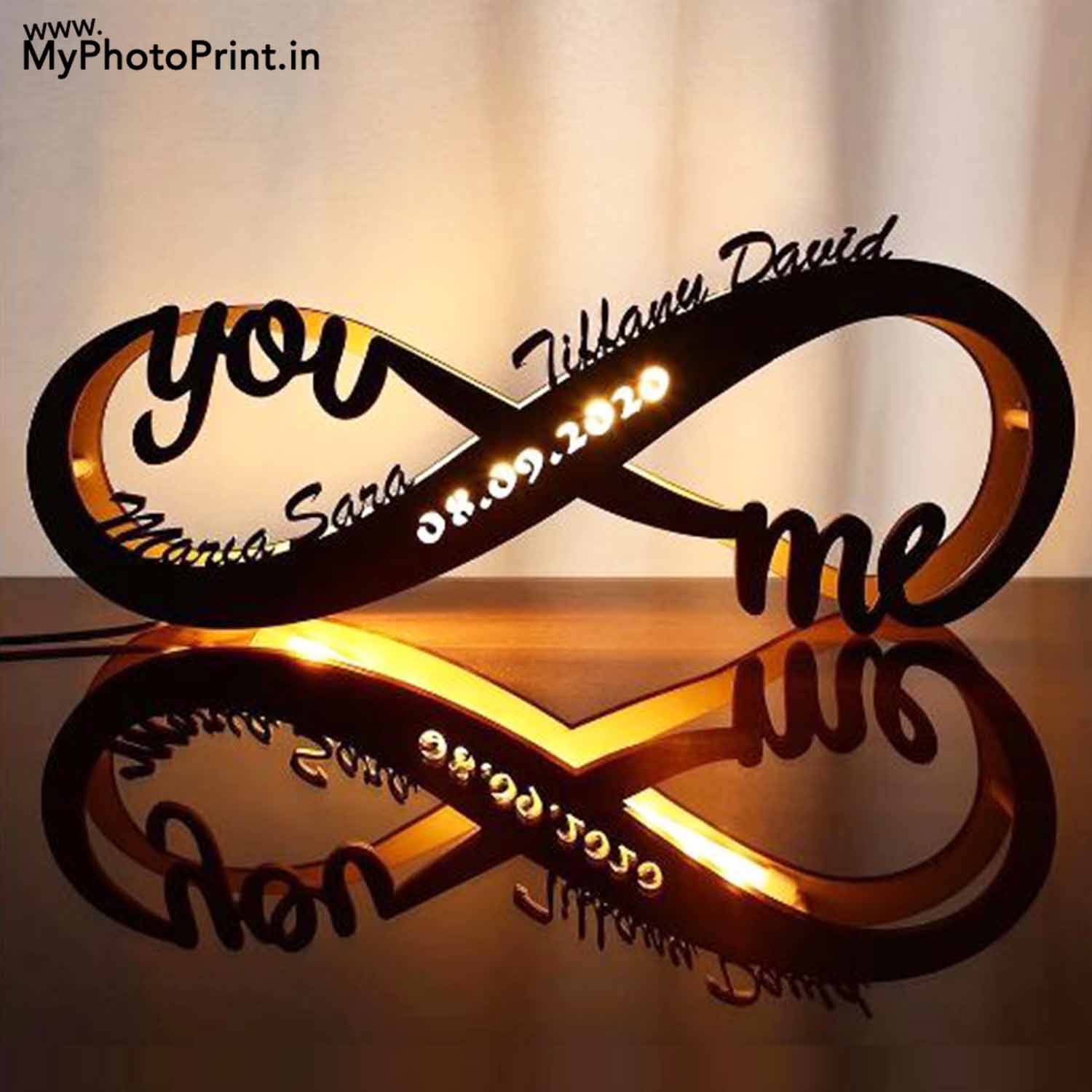 Customized Couple Infinity Wooden Name Board Multi Color Led and Remote#2109