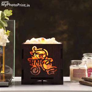Om Namah Shivay Rectangle Plywood Himalayan Rock Salt Lamp Basket 