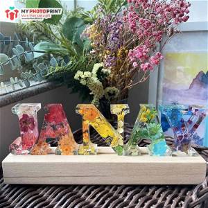 Personalized unique Letter Crystal Lamp Dried Flower Resin Crystal Lamp Eternal Flower Letter Lamp Decoration#2090-1