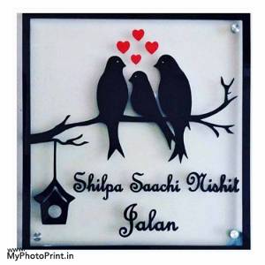 Customized Heart With Birds Home Name Plate #2181