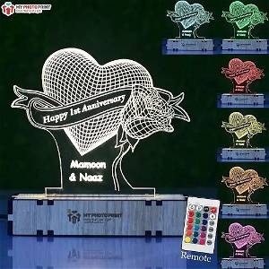 Personalized Heart Rose Acrylic 3d Illusion Led Lamp With Color Changing Led And Remote SG