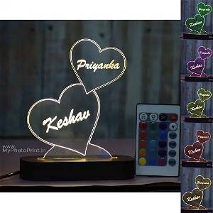 Personalized 2 Heart Acrylic 3D illusion LED Lamp with Color Changing Led and Remote SG