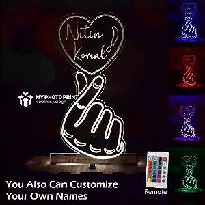 Personalized Couple Hand & Heart Acrylic 3D illusion LED Lamp with Color Changing Led and Remote SG