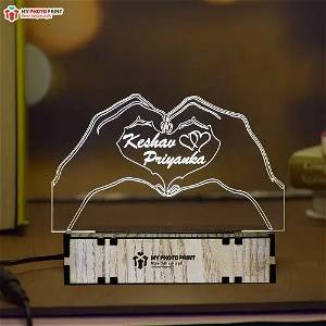 Personalized Couple Heart Shape Acrylic 3D illusion LED Lamp with Color Changing Led and Remote SG