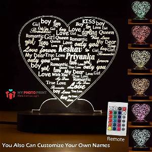 Personalized Couple Heart Acrylic Led Night Lamp with Color Changing Led and Remote SG