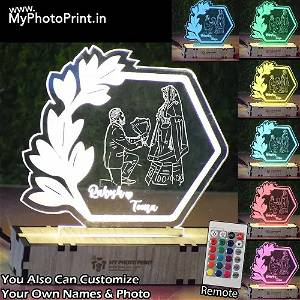 PERSONALIZED COUPLE LINEART ACRYLIC 3D ILLUSION PHOTO LED LAMP WITH COLOR CHANGING LED AND REMOTE SG