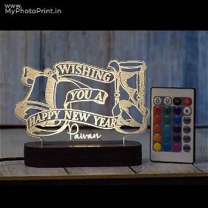 Personalized Wishing You A Happy New Year Acrylic 3D illusion LED Lamp with Color Changing Led and Remote SG