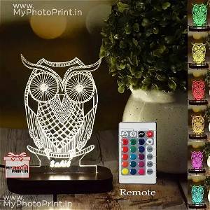 PERSONALIZED OWL ACRYLIC 3D ILLUSION LED LAMP WITH COLOR CHANGING LED AND REMOTE SG