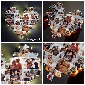 Capture Your Love in Light: MyPhotoPrint Brand Wooden Heart Photo Frame Wall Hanging with LED Lights - A Romantic Gift to Cherish - Size 16 x 16 INCH