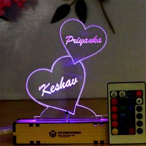 Personalized 2 Heart Acrylic 3D illusion LED Lamp with Color Changing Led and Remote#1487