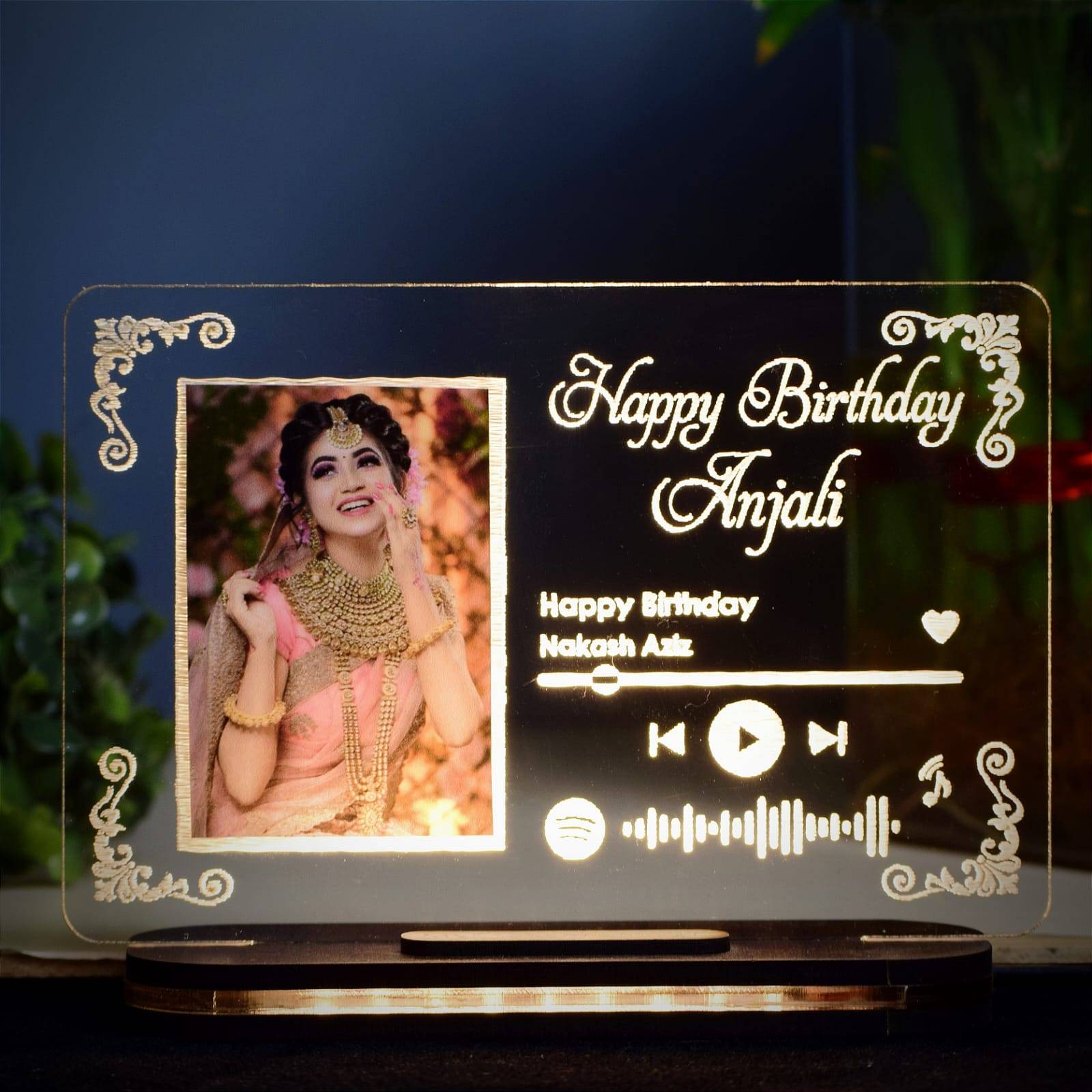 Personalized Name Music Plaque With Occasion & Photo Acrylic 3D illusion LED Lamp with Color Changing Led and Remote #2321