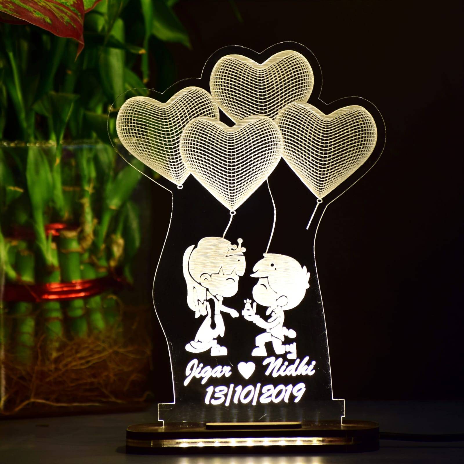 Personalized Cute Couple Proposal Acrylic 3D illusion LED Lamp with Color Changing Led and Remote #1768