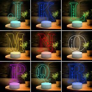 Personalized A TO Z Alphabet Acrylic 3D illusion LED Lamp with Color Changing Led and Remote#1307