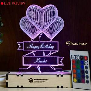 PERSONALIZED 3 HEART ACRYLIC 3D ILLUSION LED LAMP - Multi Color #2333