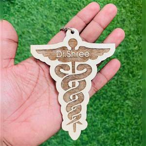 Customized Caduceus Wooden Name Keychain