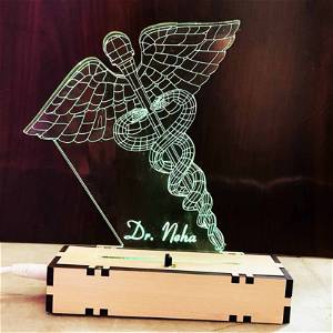 PERSONALIZED STARLASER CADUCEUS DOCTOR SYMBOL ACRYLIC 3D ILLUSION LED LAMP WITH COLOR CHANGING LED AND REMOTE #2361