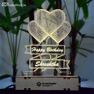 Heart Night Table Lamp With Custom Occassion & Name on it - Any Name & Occassion can be customize - Warn White Light -  Size 6  X 4 inch