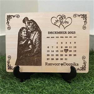 Customized Calendar Wooden Engraved With Your Photo And Names #2403