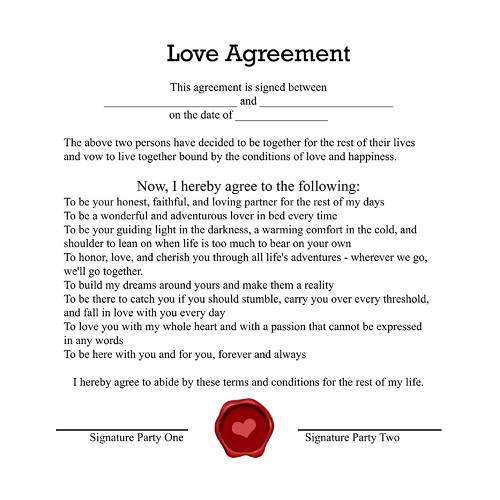 Love Contract Agreement - Certificate Gift for Valentines Day, Anniversary, Wedding - For Husband, Wife, Boyfriend, Girlfriend