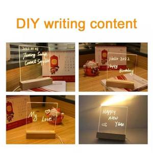 Acrylic Writing Lamp | LED Message Board Writing Night Lamp | SideTable Lamp for Bedroom Office (with Wooden Stand & Markers)