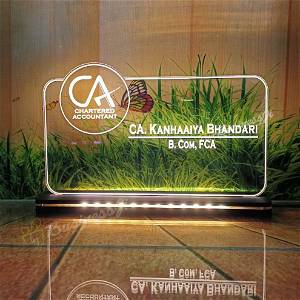 CA Chartered Accountant Acrylic Laser Engraved Table Sign Stand, Laser Engraved Acrylic Sign or Name Plate for Doctor, Teacher, Advocate, Medical, Proprotor office or Promotion Gift #2429