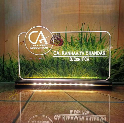 CA Chartered Accountant Acrylic Laser Engraved Table Sign Stand, Laser Engraved Acrylic Sign or Name Plate for Doctor, Teacher, Advocate, Medical, Proprotor office or Promotion Gift