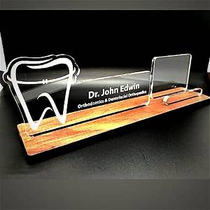 Personalized dentist Desk Name Plate gift with name & logo | dentist doctor card holder desk top