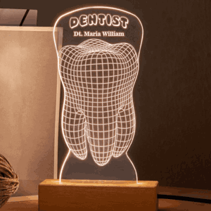 Personalized Led Lamp as Thank you Gift for Dentist with Tooth Design. Custom Desk Lamp Perfect Gift for Graduation to Dentistry Student.