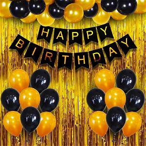 MyPhotoPrint Happy Birthday Decoration Items-Set Of 34Pcs Birthday Decorations Kit For Adults|Black And Gold Balloons For Birthday Decoration For Husband|Decorative Items For Birthday