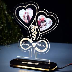 MyPhotoPrint Personalized Love's Embrace Double Heart Photo Acrylic Lamp - Lamp for Couple Gift |Anniversary| Wedding | Marriage| Valentine Day| Girlfriend | Boyfriend (Warm White/Multicolored) #2460