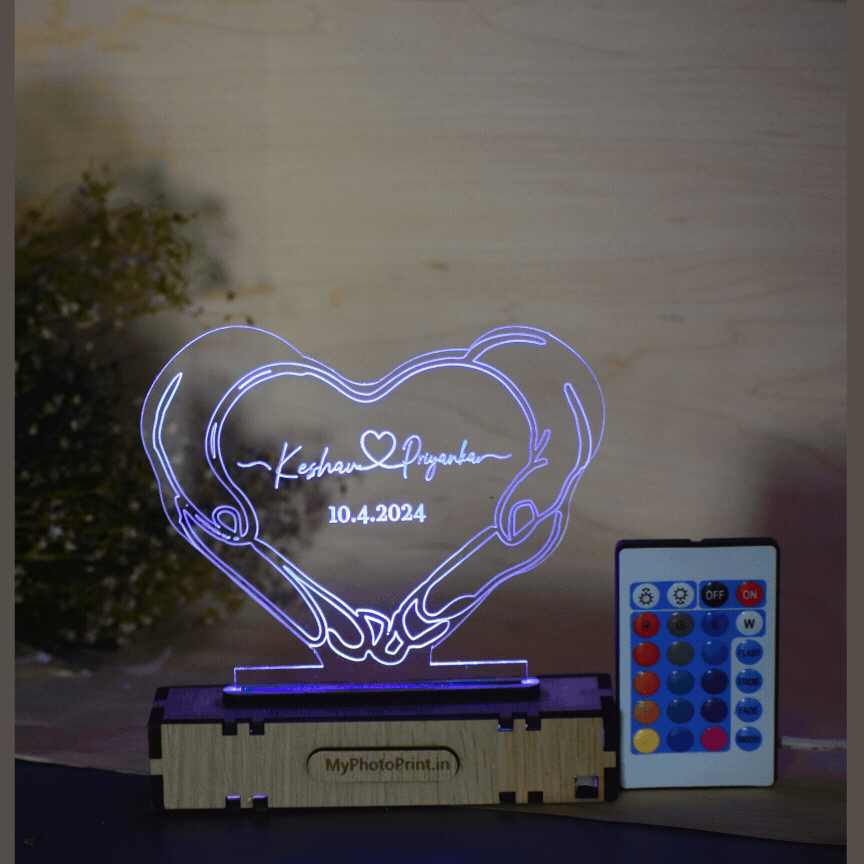 MyPhotoPrint Unique Personalized Heartfelt Cute Couple Acrylic Lamp - Lamp for Couple Gift |Anniversary| Wedding | Marriage| Valentine Day|Girlfriend | Boyfriend (Warm White/Multicolored) #2467