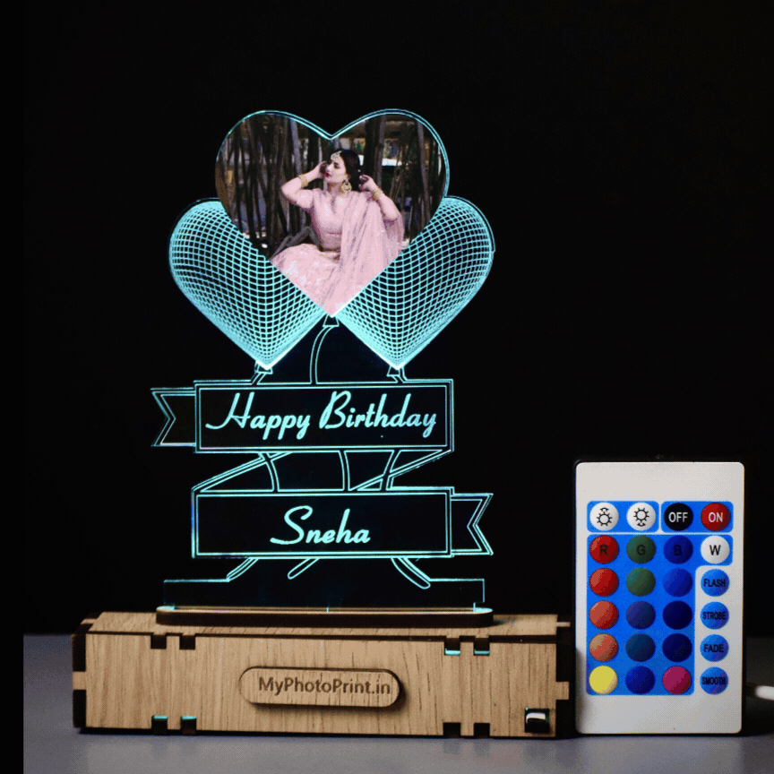 MyPhotoPrint Unique 3 Heart Photo Acrylic Photo 3D illusion LED Lamp -Lamp for Couple Gift |Anniversary |Wedding |Marriage |Valentine Day |Birthday |Girlfriend | Boyfriend#2468