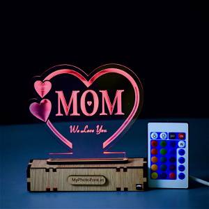 MyPhotoPrint Personalized Mom's Heart Acrylic Lamp - Personalized Mother's Day or Birthday Gift -Lamp for Mom | mother's Day| Mom's Birthday | mother (Warm White/Multicolored ) #2473
