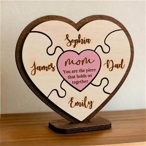 Personalized Cute Love Puzzle Shape Mom Wooden Table Top #2478