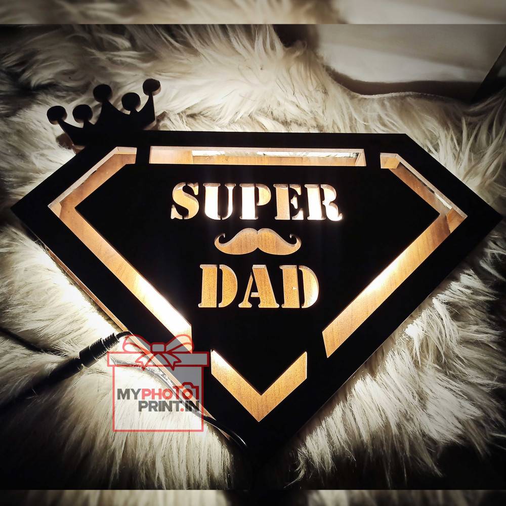 Customized Wooden Super Dad Led Frame With Your Text