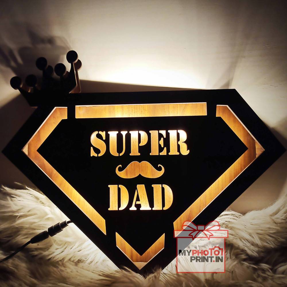 Customized Wooden Super Dad Led Frame With Your Text