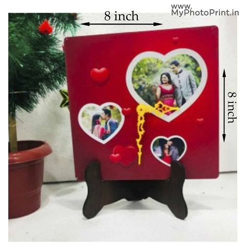 Customized Heart Design Photo Table Clock With 2 Photos