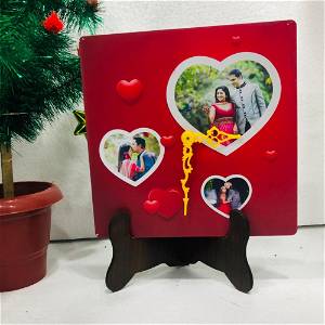 Customized Heart Design Photo Table Clock With 2 Photos