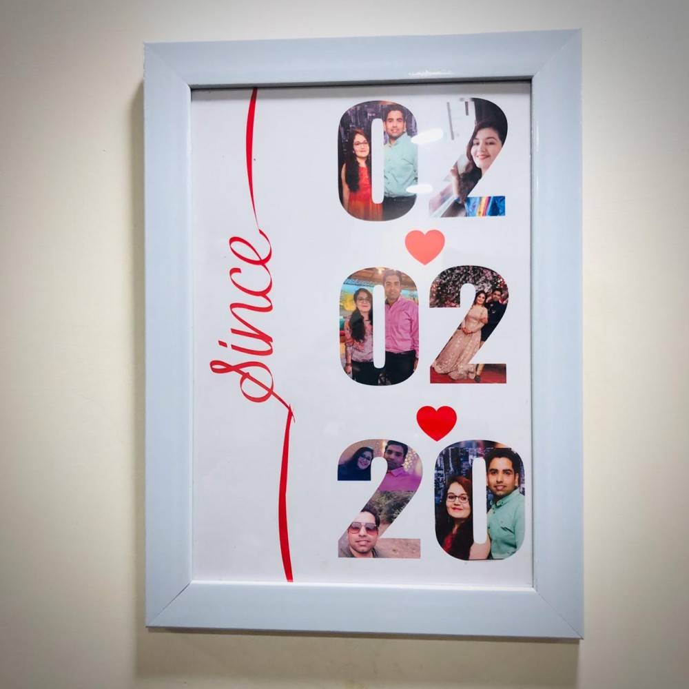 Date With Photos Couple Customized & Personalized White Frame