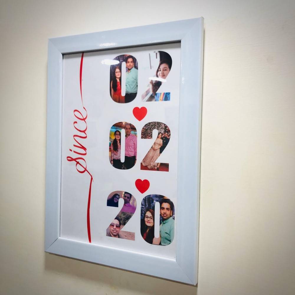 Date With Photos Couple Customized & Personalized White Frame