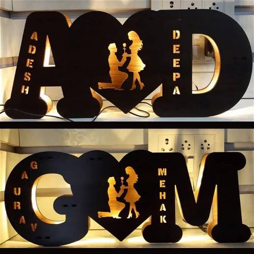 Light Up Your Relationship: A to Z Alphabetic Wooden Couple Name Board Gift with 7 Colors and Remote - The Perfect Present for Couples