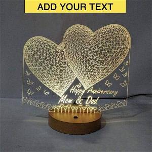 Personalized 2 Hearts Acrylic 3D illusion LED Lamp with Color Changing Led and Remote #2400