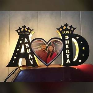 Customized Alphabetic A TO Z Wooden Name With Photo Multicolor Led and Remote #1144
