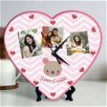 Customized Heart Cut Clock With 3 Photo
