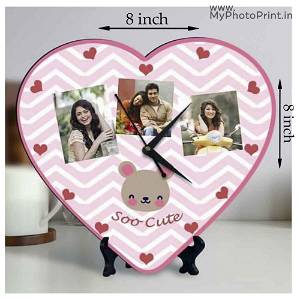 Customized Heart Cut Clock With 3 Photo