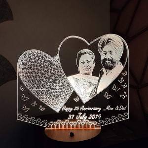 Personalized Photo with Heart & Butterfly Acrylic 3D illusion LED Lamp with Color Changing Led and Remote #2528