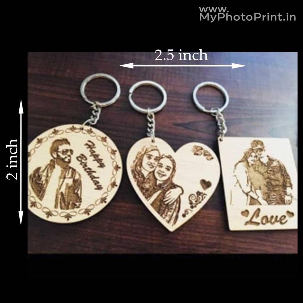 Customized Engraved Wooden Photo Keychain | Personalized Photo Keychain Online