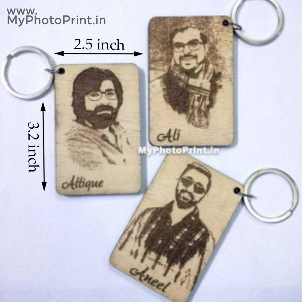 Customized Engraved Wooden Photo Name Keychain 